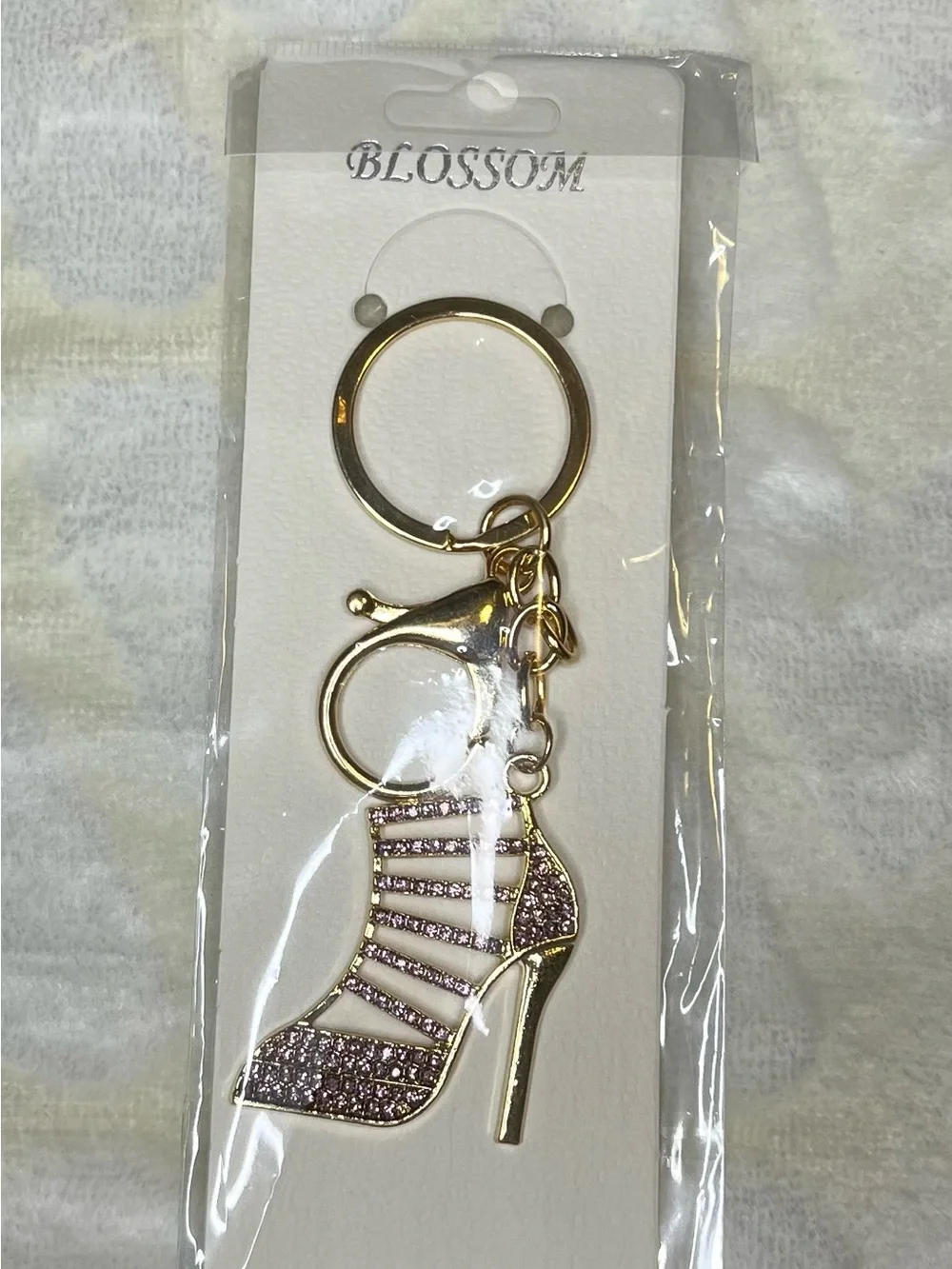 Blossom Gold-Plated Pink Glitter High Heel Keychain